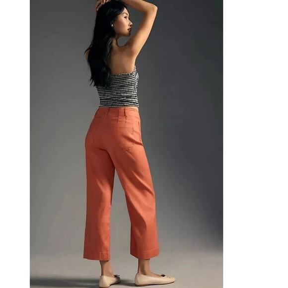 Anthropologie Mauve The Colette Linen Blend Crop Wide Leg Pants Orange Size 31 - Picture 2 of 10